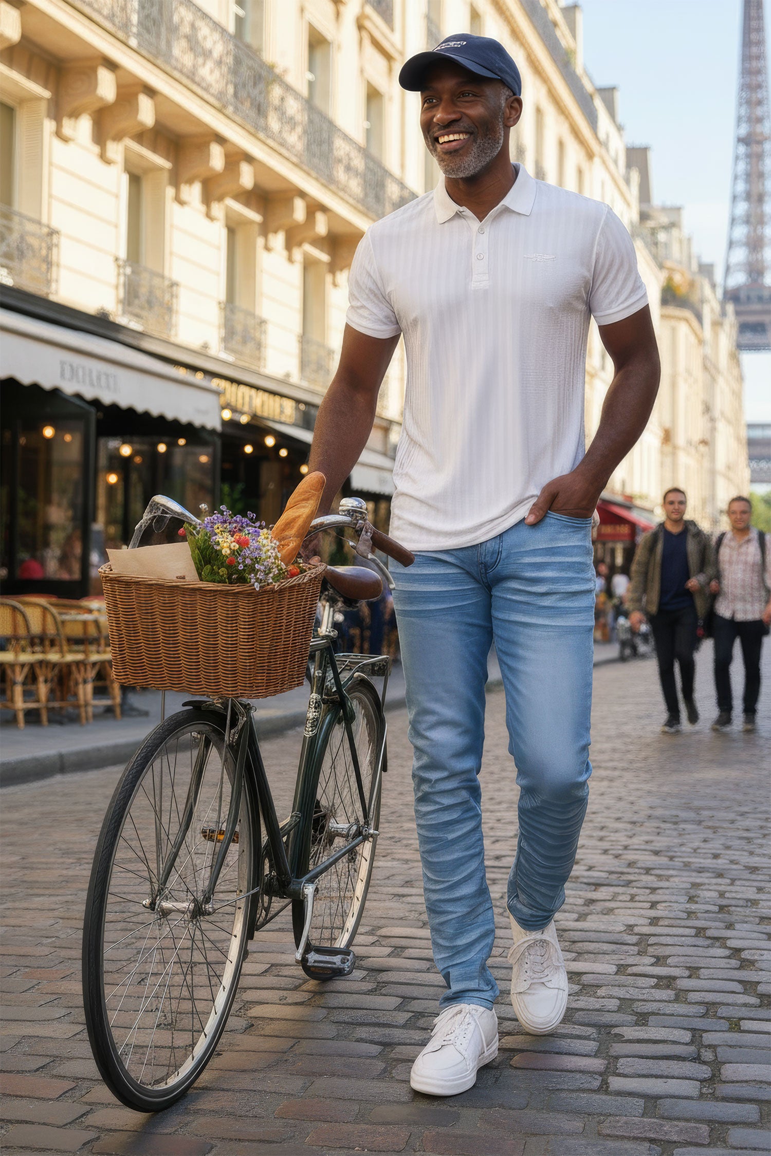 Barabas Men's Washed Bottom Crumpled Effect Premium Denim Jeans 4JE14 Light Blue