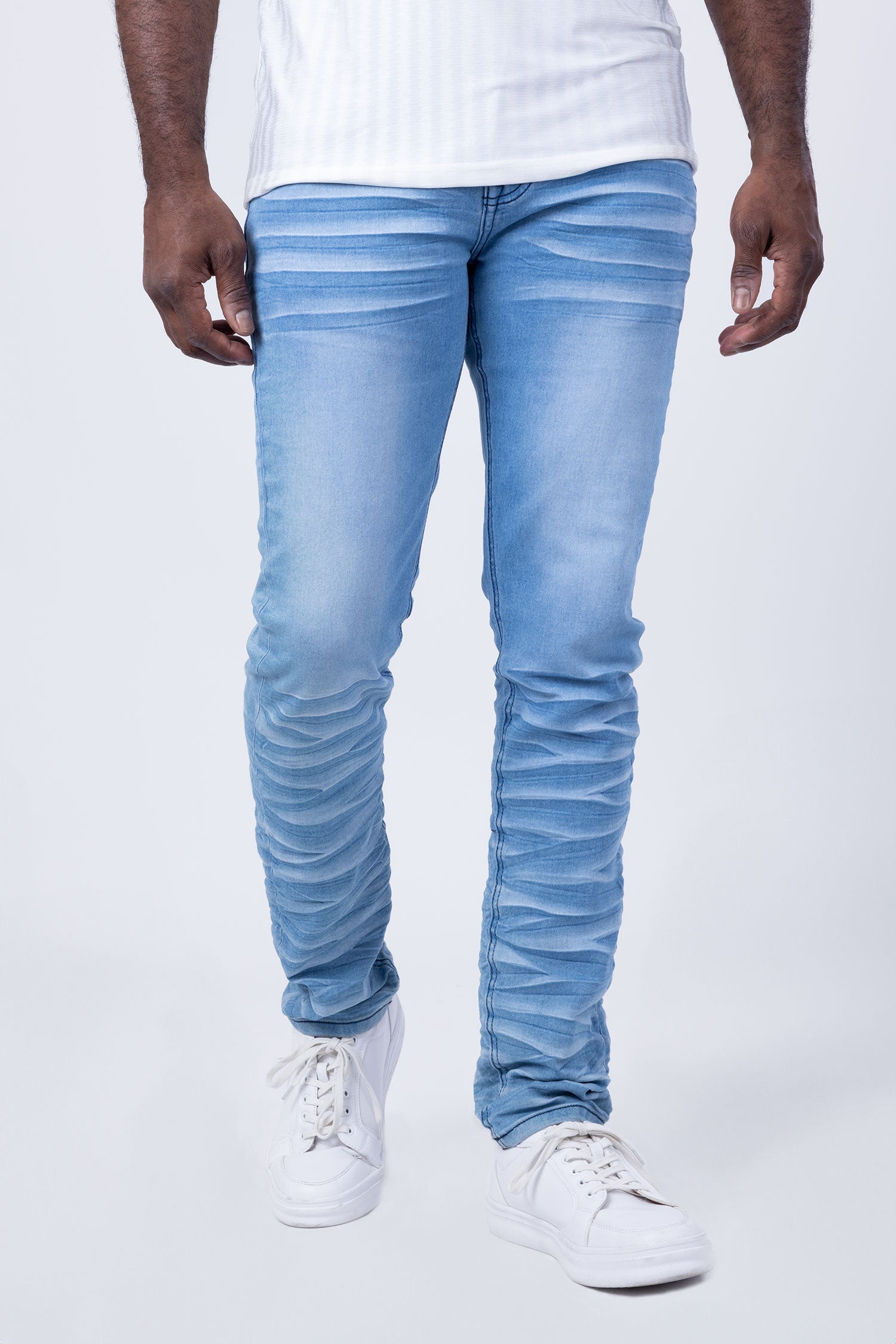 Barabas Men's Washed Bottom Crumpled Effect Premium Denim Jeans 4JE14 Light Blue