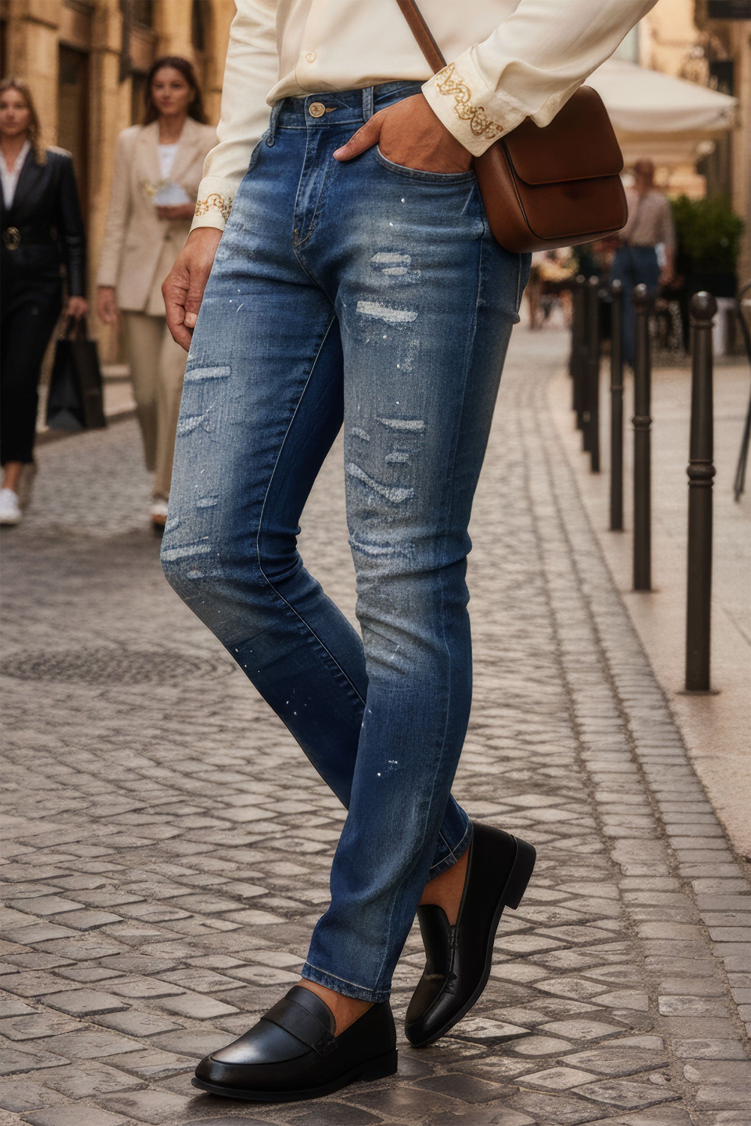 Barabas Men's Stretchable Ripped Denim Washed Solid Color Jeans 4JE15