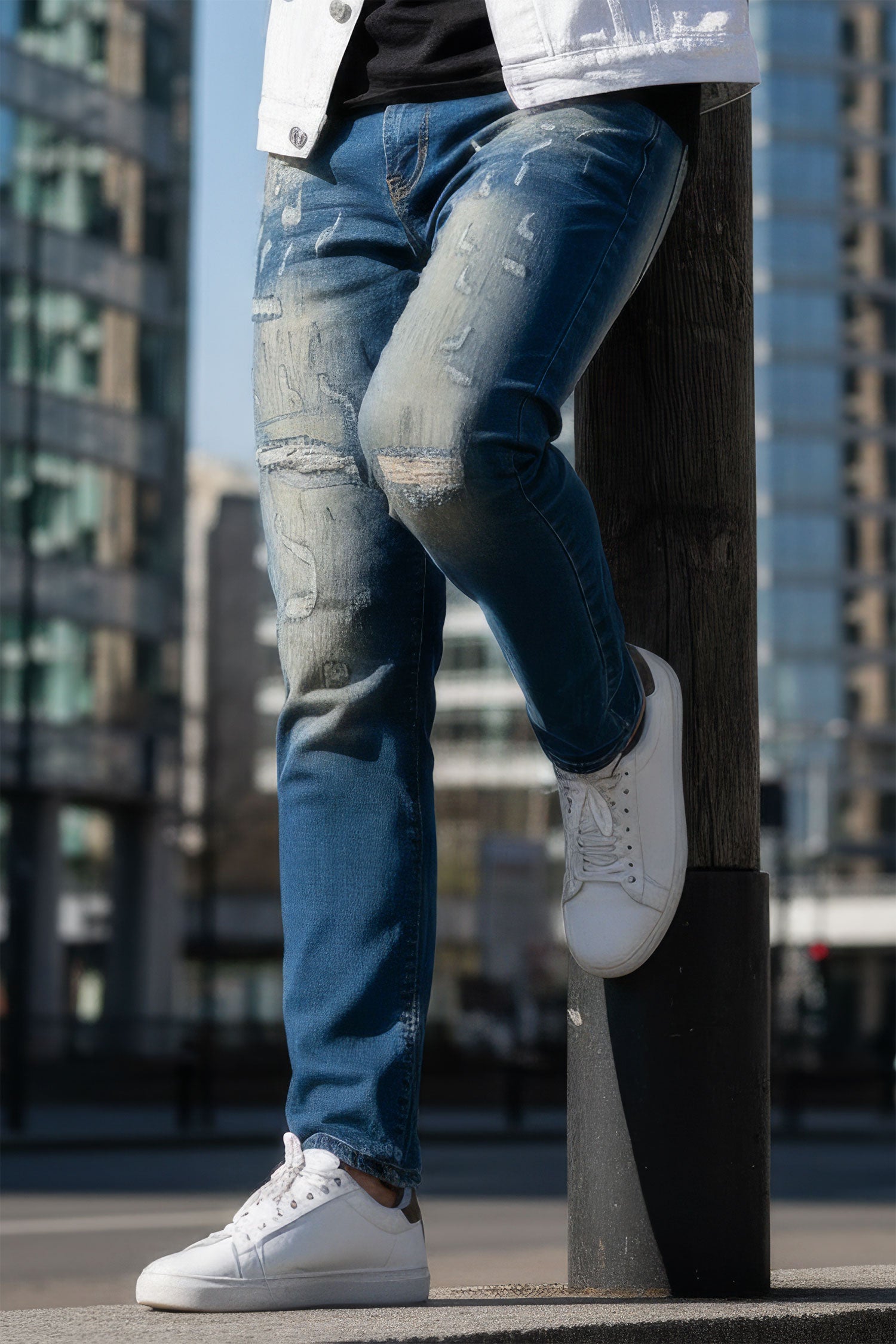 Barabas Men's Stretchable Ripped Denim Washed Solid Color Jeans 4JE17 Blue