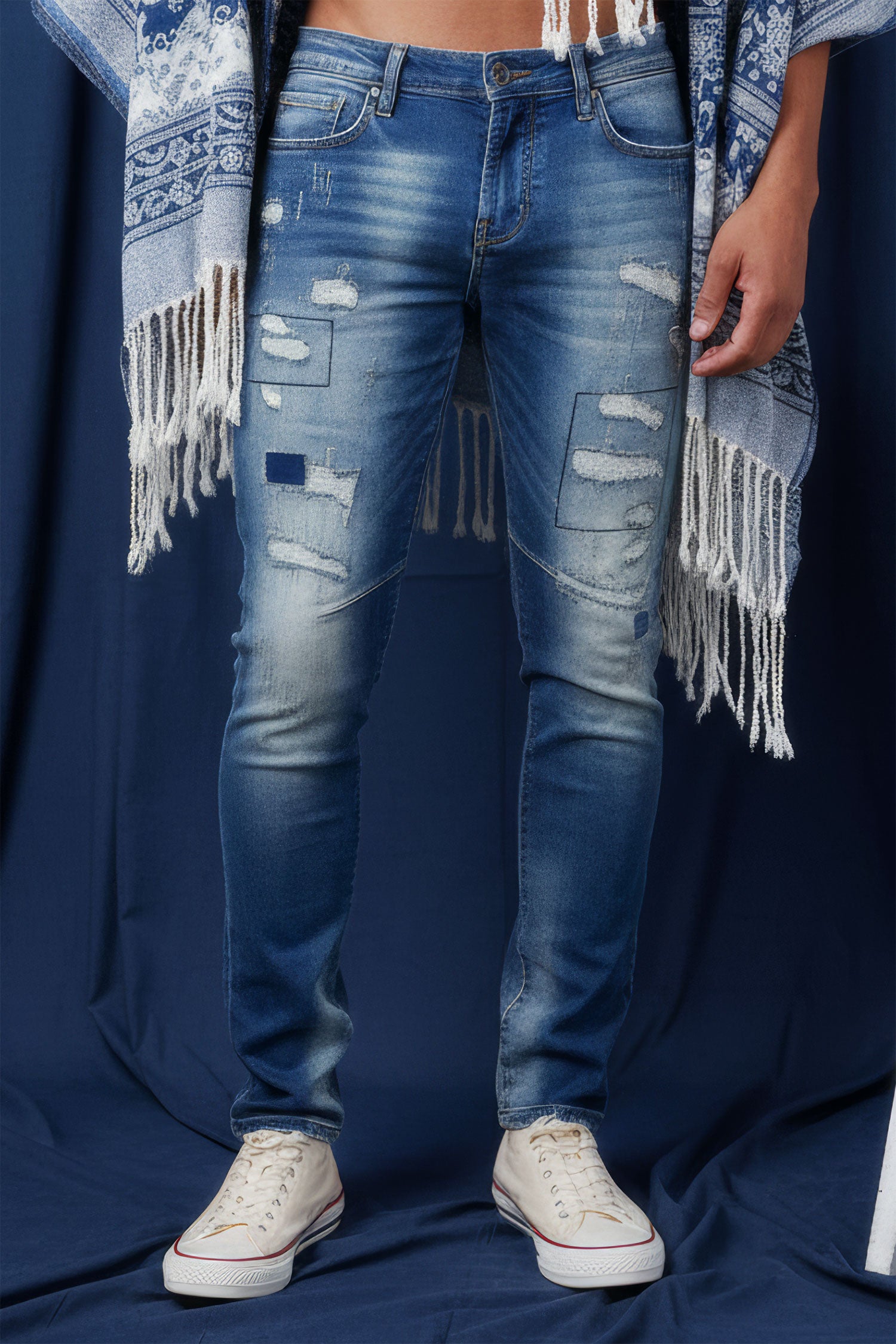 Barabas Men's Stretchable Ripped Denim Washed Solid Color Jeans 4JE20  Blue