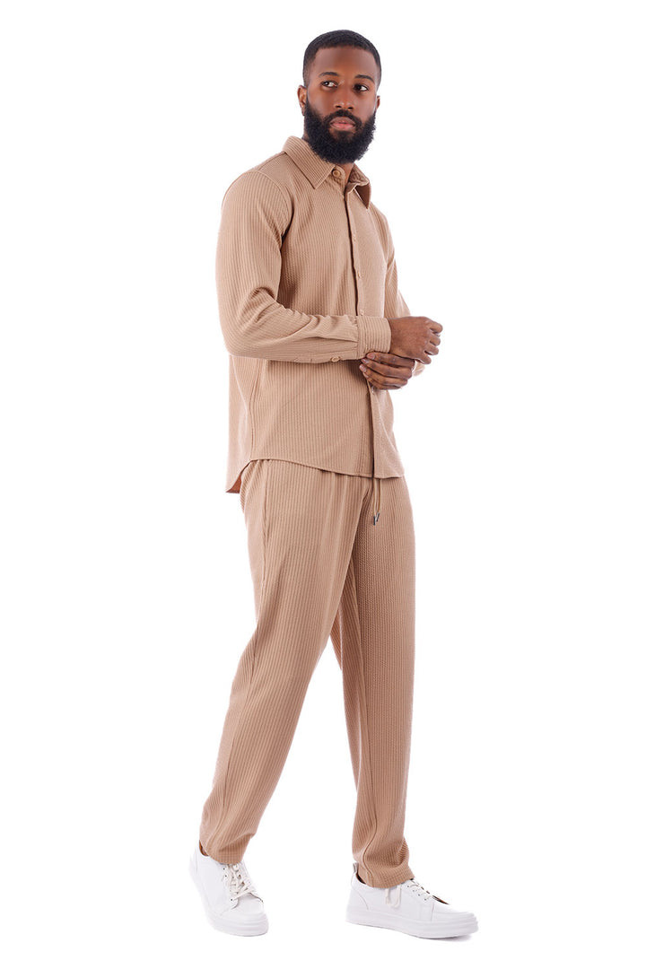 BARABAS Men's Solid Color Loungewear Stretch Leisure Suits 4JJ24 Navy Brown