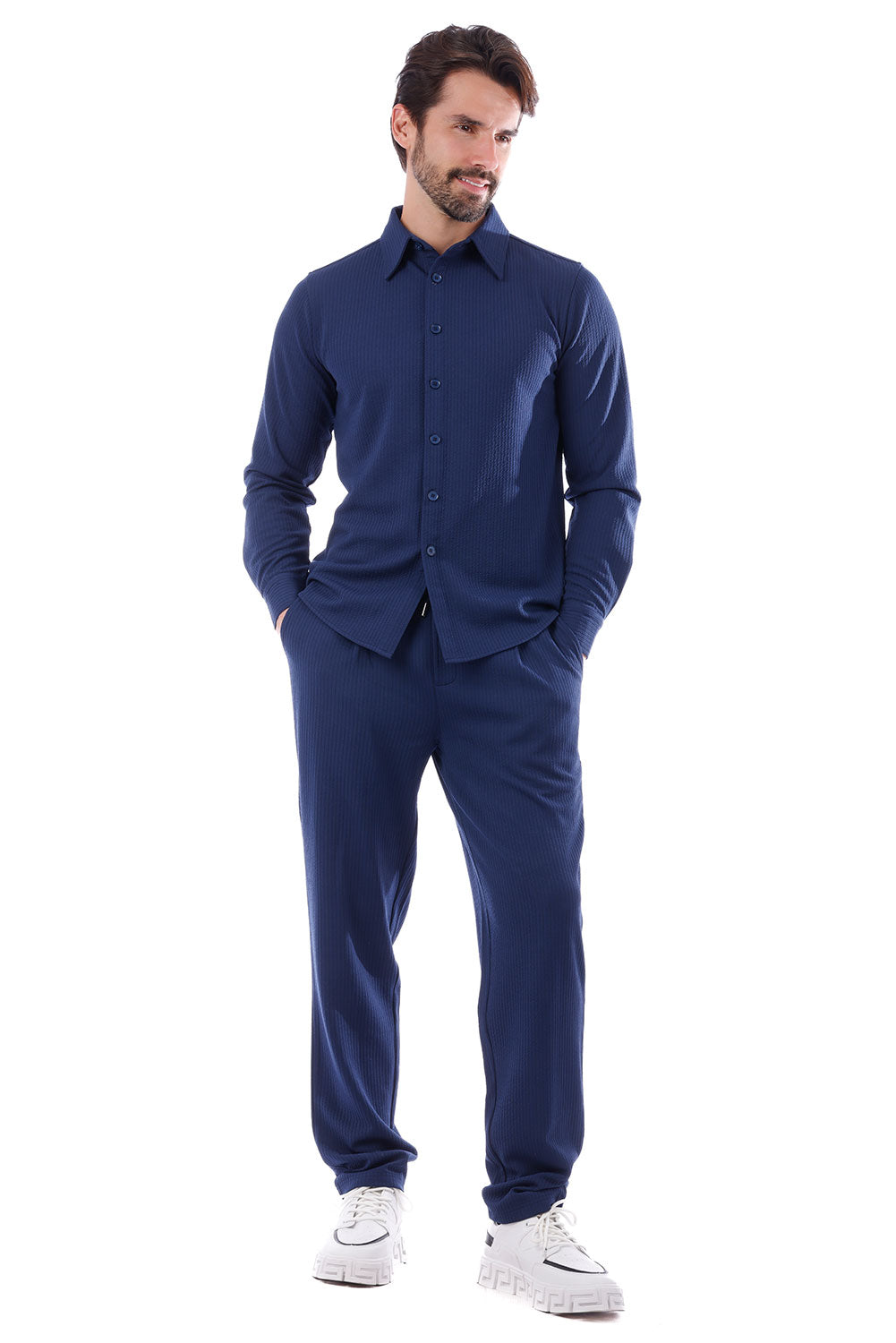 BARABAS Men's Solid Color Loungewear Stretch Leisure Suits 4JJ24 Navy