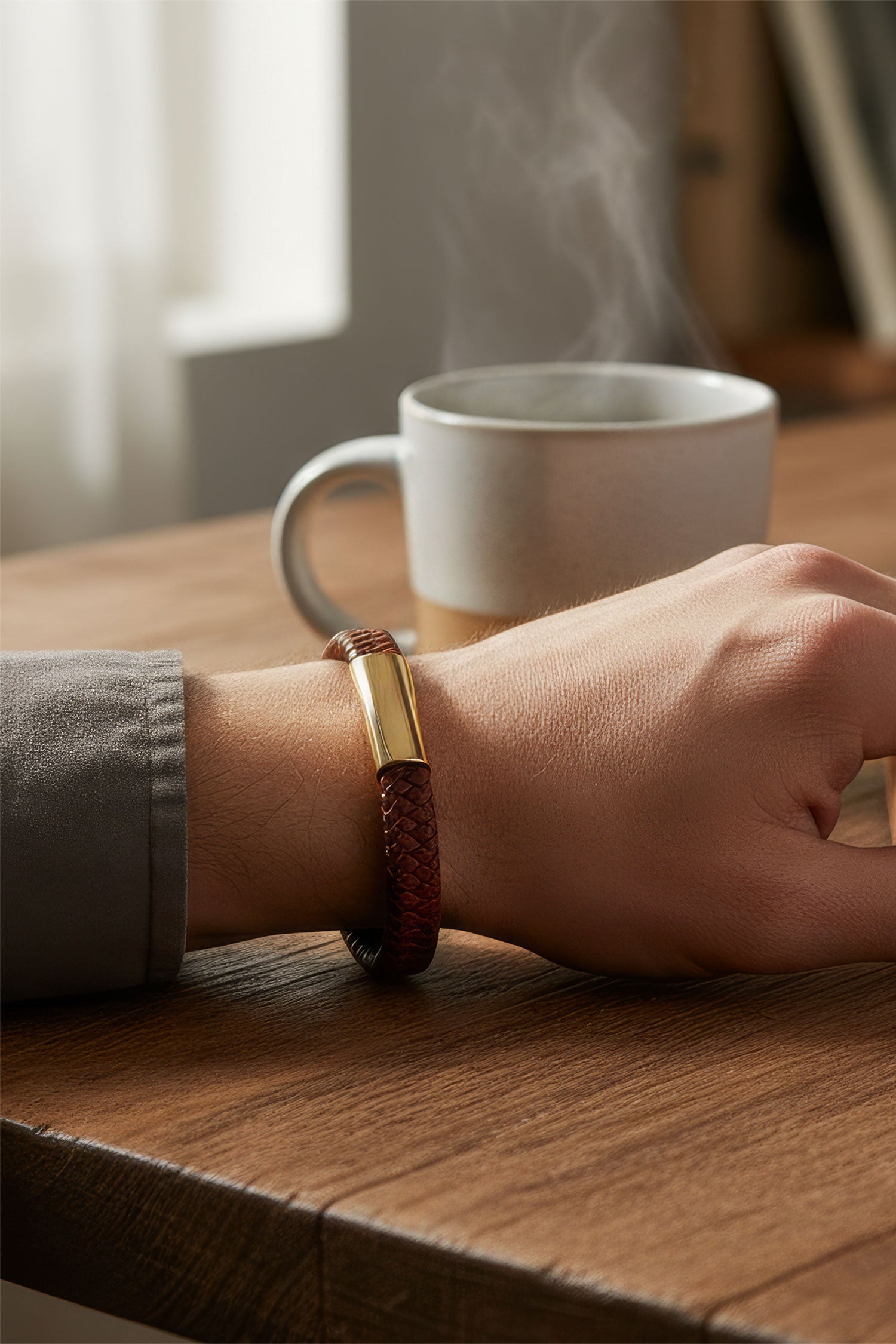 Barabas Unisex Braided Leather Magnetic Closure Bracelets 4LB02 Coffee brown
