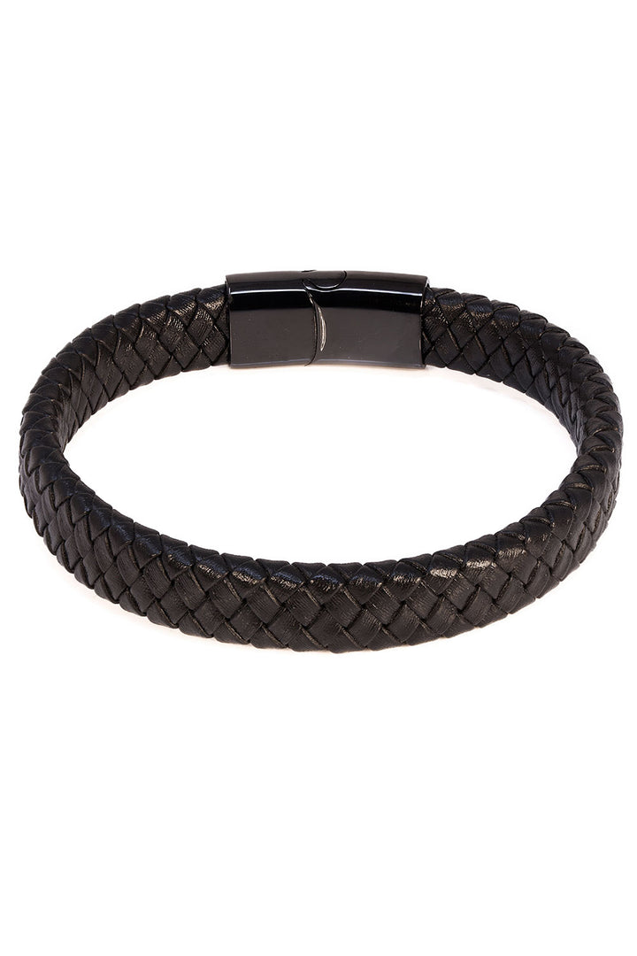 Barabas Unisex Braided Leather Magnetic Closure Bracelets 4LB02 Black