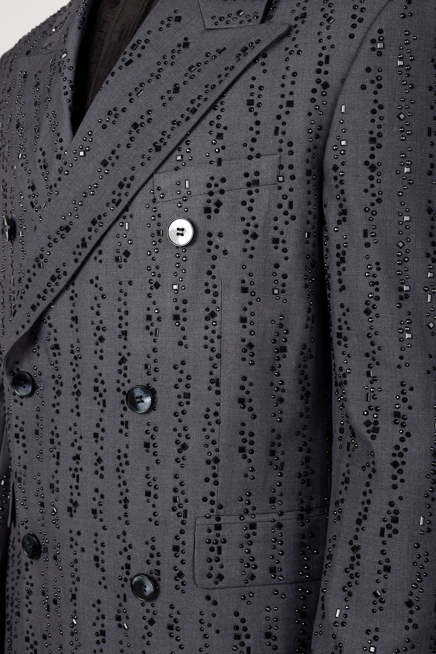 Barabas Men's Rhinestone Pattern Long Coat Blazer 4LBL55 Black Grey