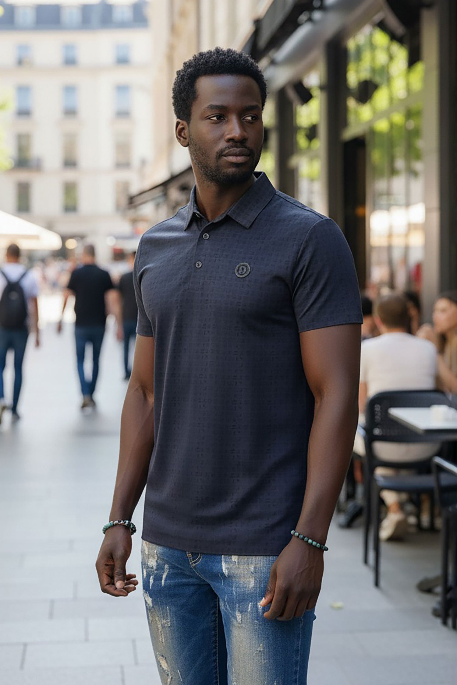 Barabas Men's Checkered Geometric Pattern Stretch Polo Shirts 4P25 Black