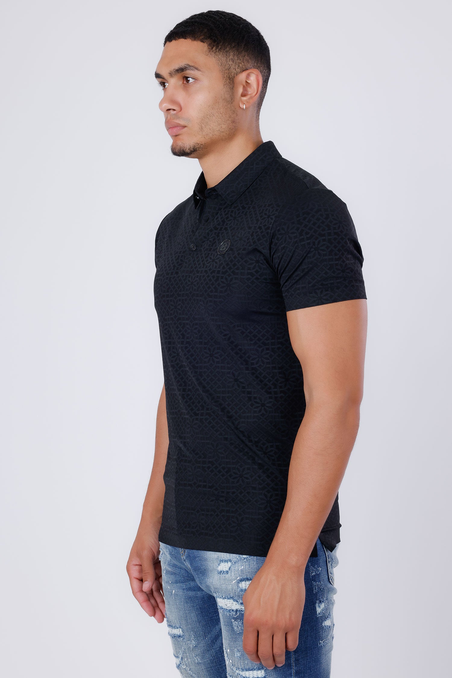 Barabas Men's Geometric Stretch Geometric Design Polo Shirts 4P26 Black