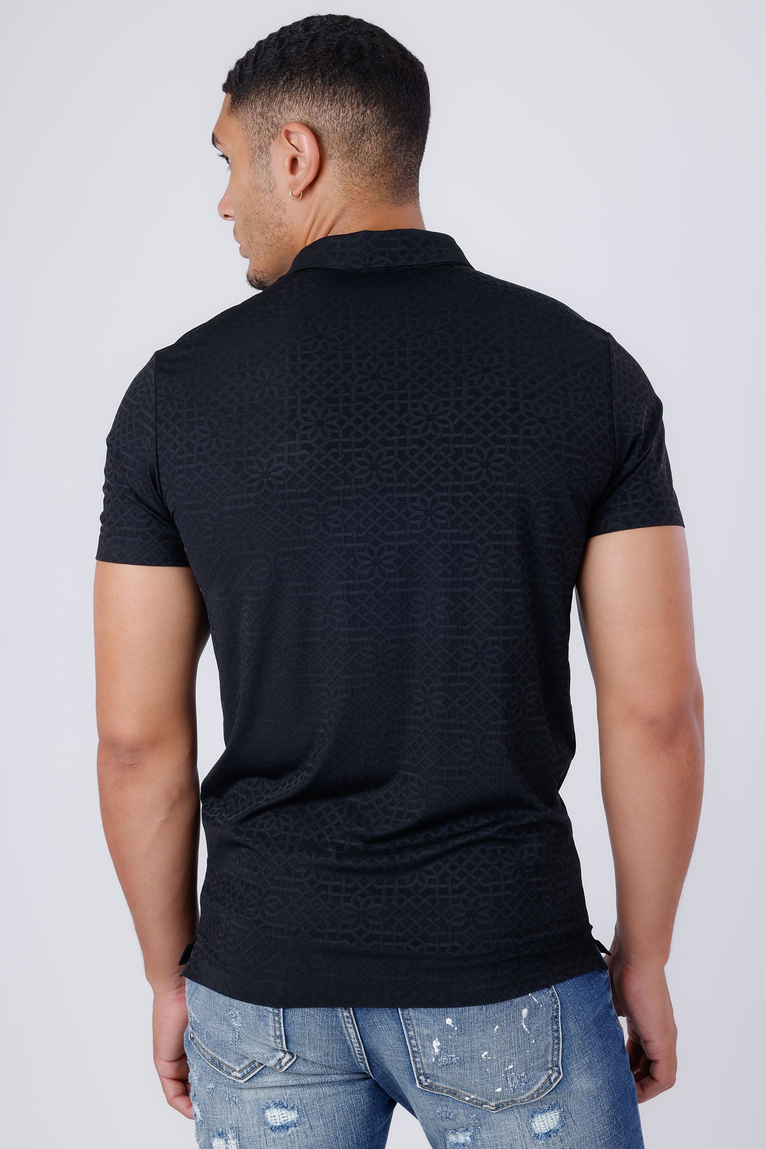 Barabas Men's Geometric Stretch Geometric Design Polo Shirts 4P26 Black