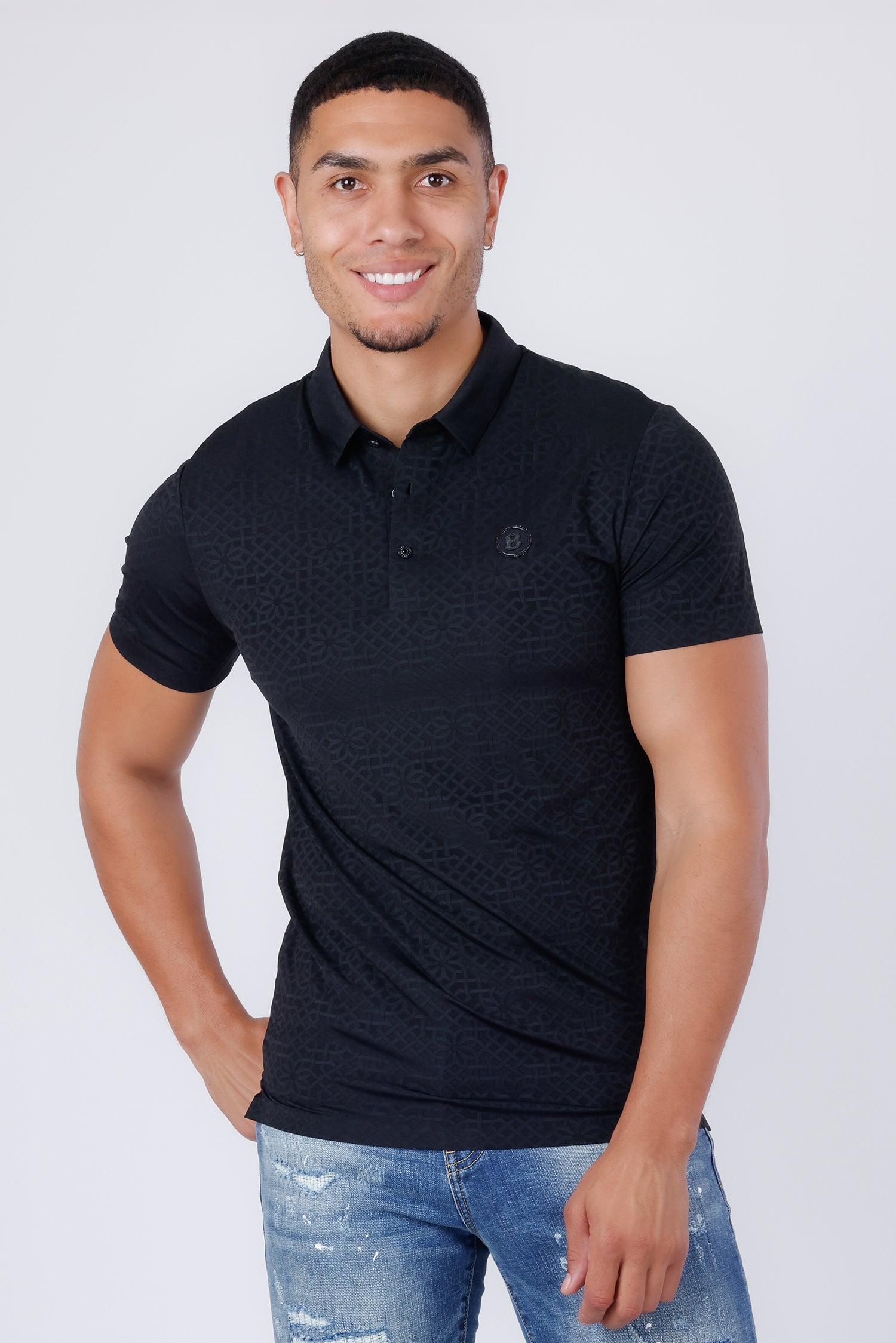 Barabas Men's Geometric Stretch Geometric Design Polo Shirts 4P26 Black