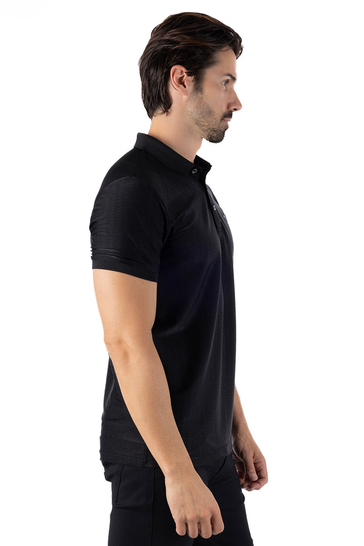 Barabas Men's Striped Solid Color Stretch Luxury Polo Shirts 4P30 Black