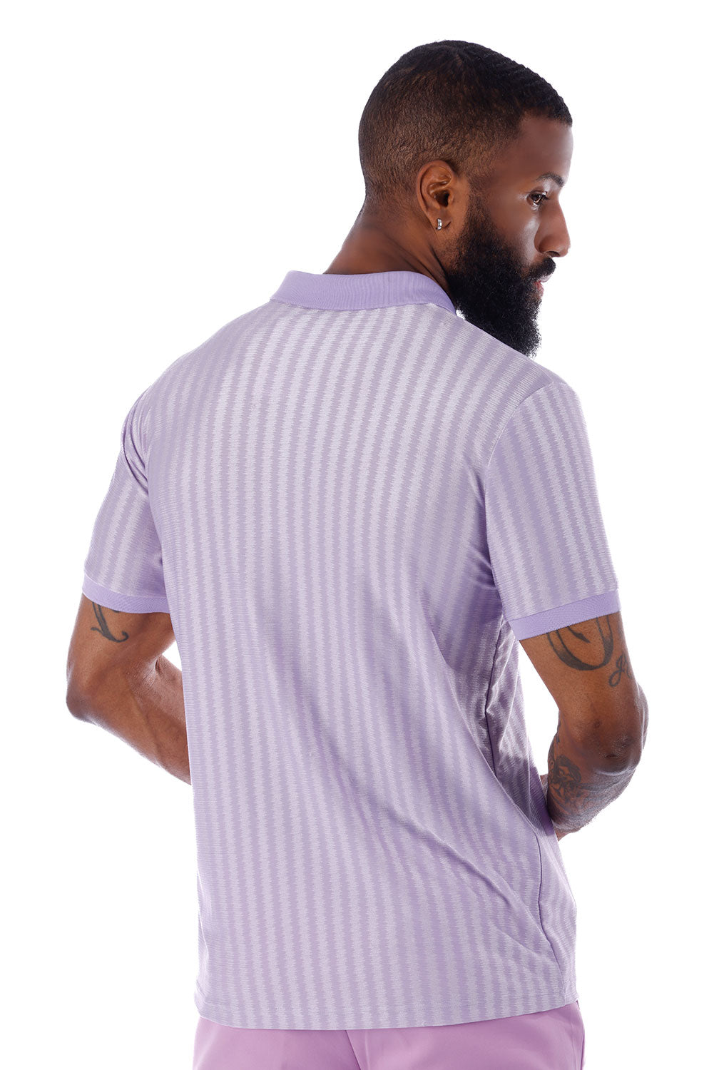 Barabas Men's Striped Solid Color Stretch Luxury Polo Shirts 4P30 Lavender