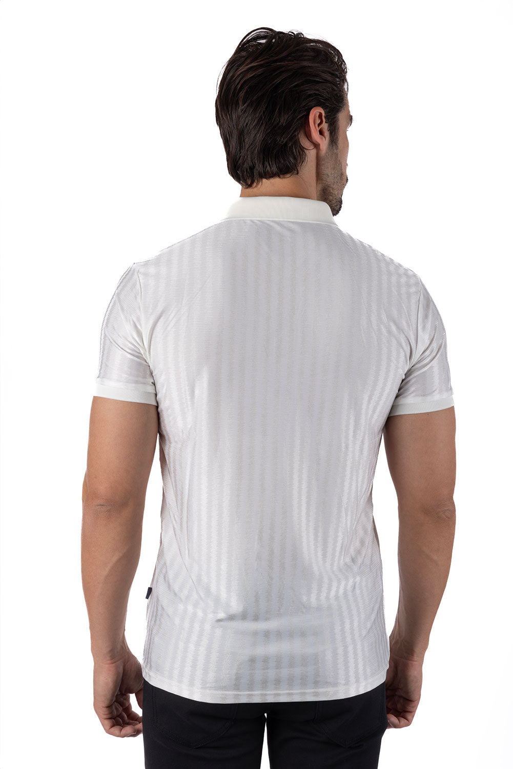 Barabas Men's Striped Solid Color Stretch Luxury Polo Shirts 4P30 White