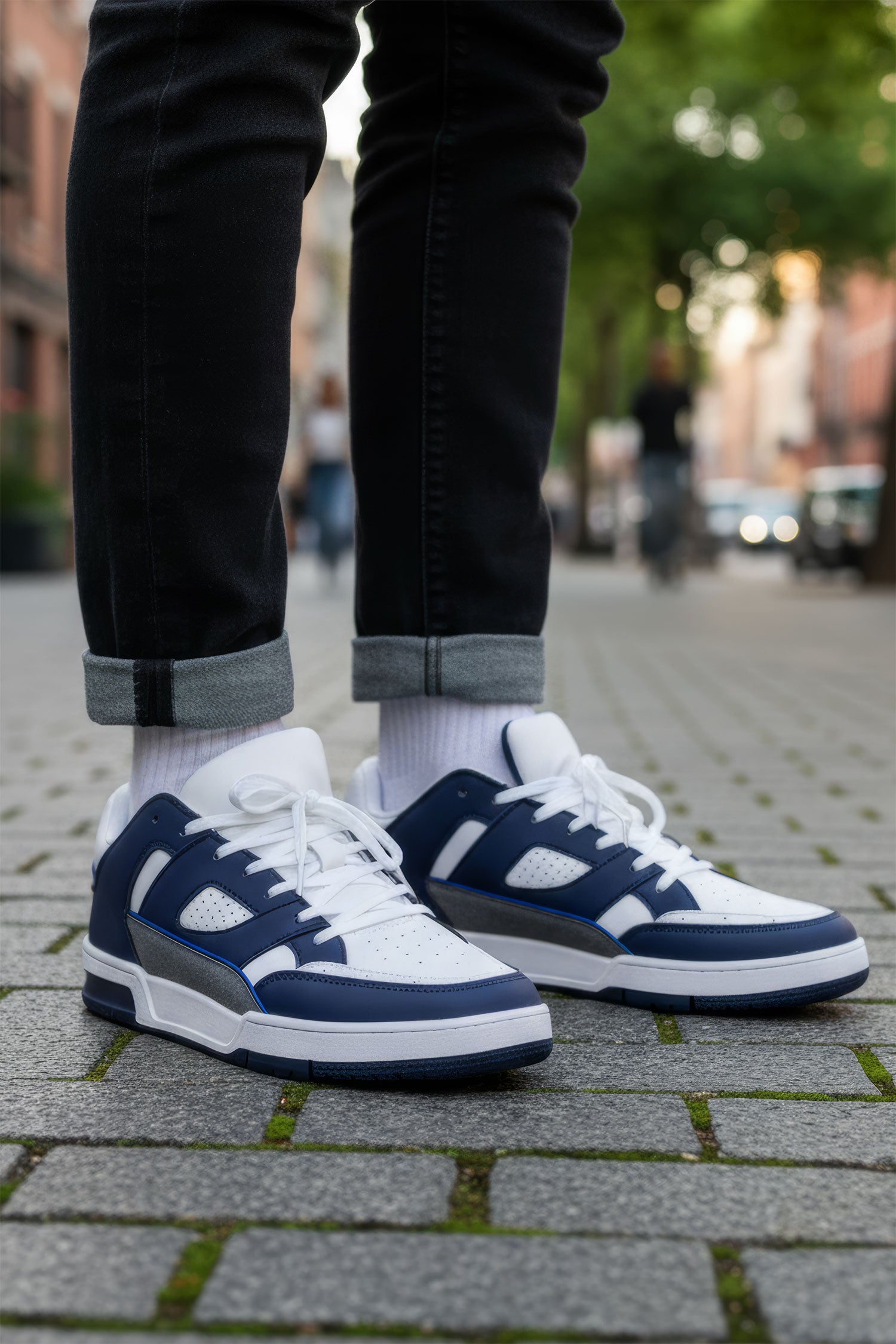 Barabas Men's Premium Running Multicolor Leather Sneakers 4SK01 Navy Light Grey