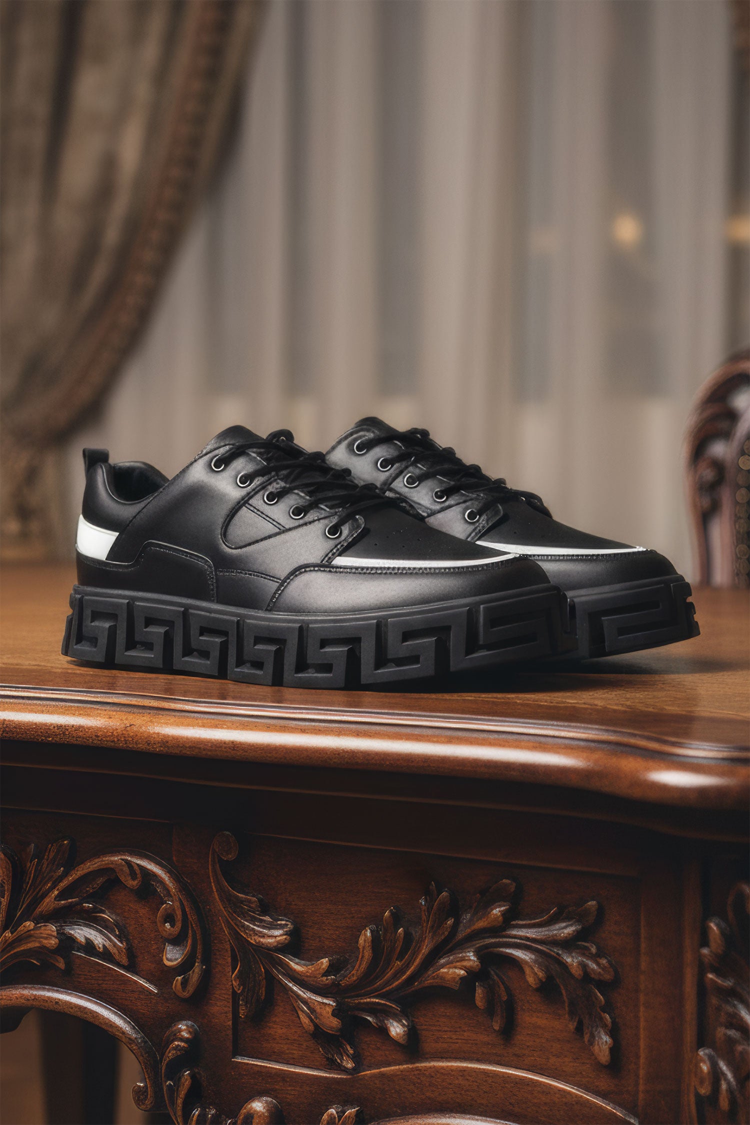 Barabas Men's Premium Greek Key Pattern Walking Sneakers 4SK03 Black