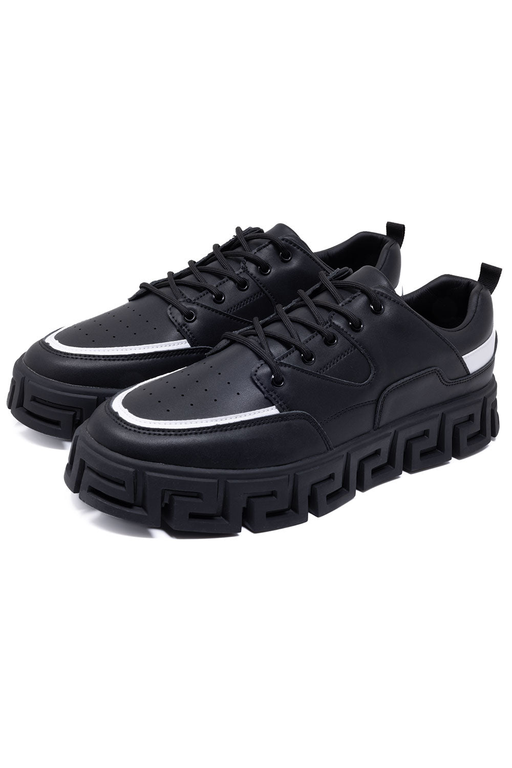 Barabas Men's Premium Greek Key Pattern Walking Sneakers 4SK03 Black