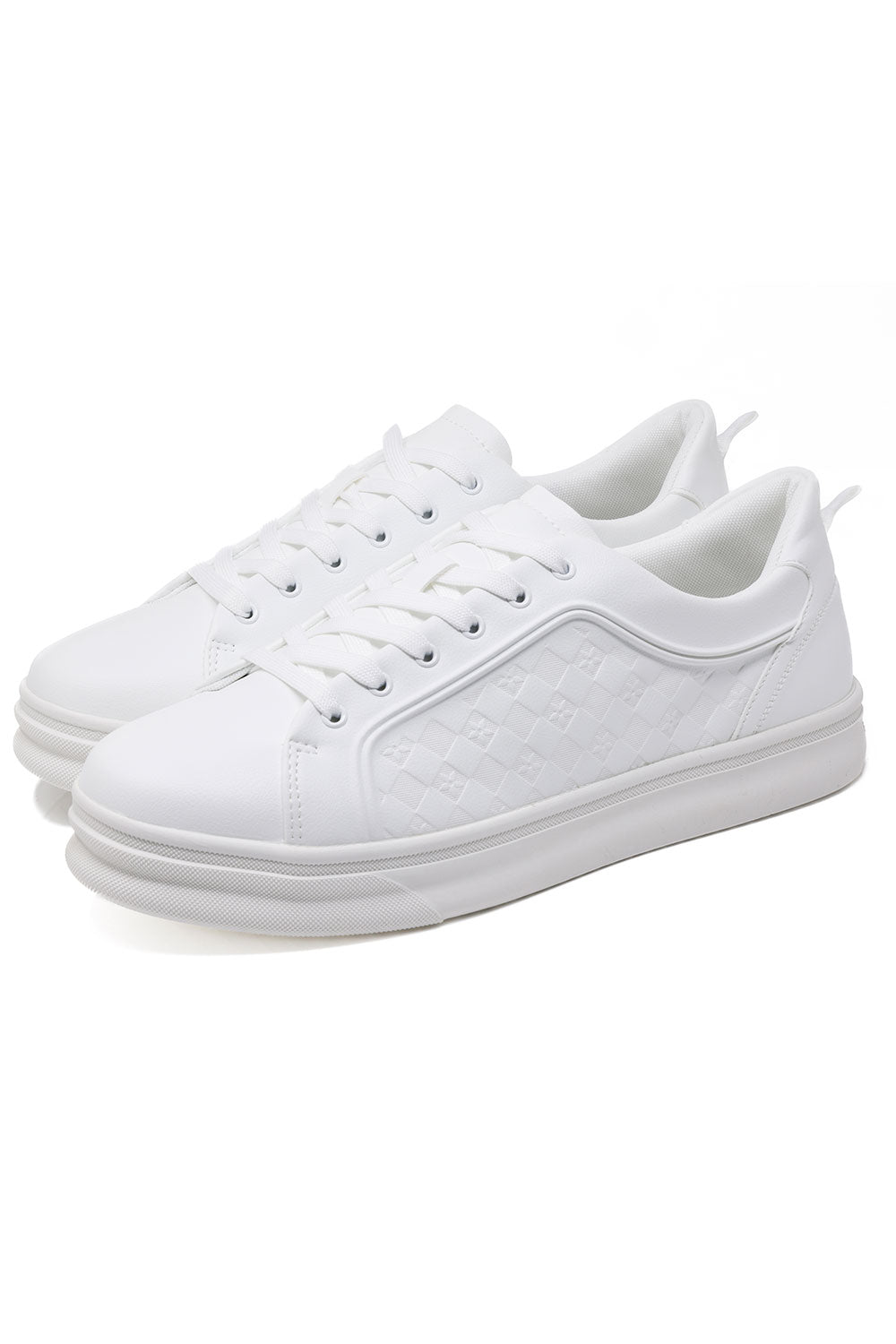 Barabas Men's Checkered Pattern Premium Leather Sneakers 4SK04 White