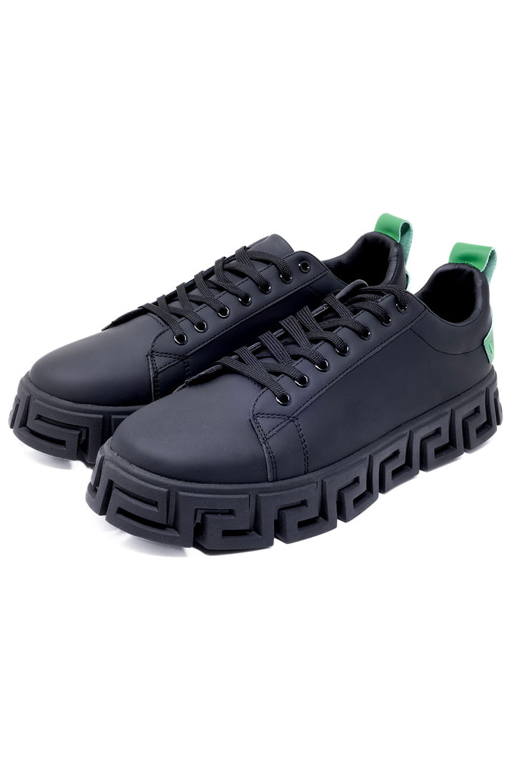 Barabas Men's Premium Greek Key Pattern Sole Sneakers 4SK06 Black Green