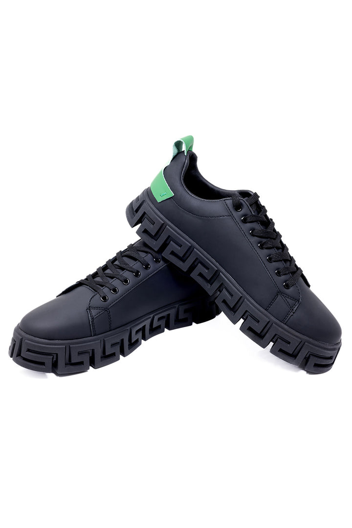 Barabas Men's Premium Greek Key Pattern Sole Sneakers 4SK06 Black Green