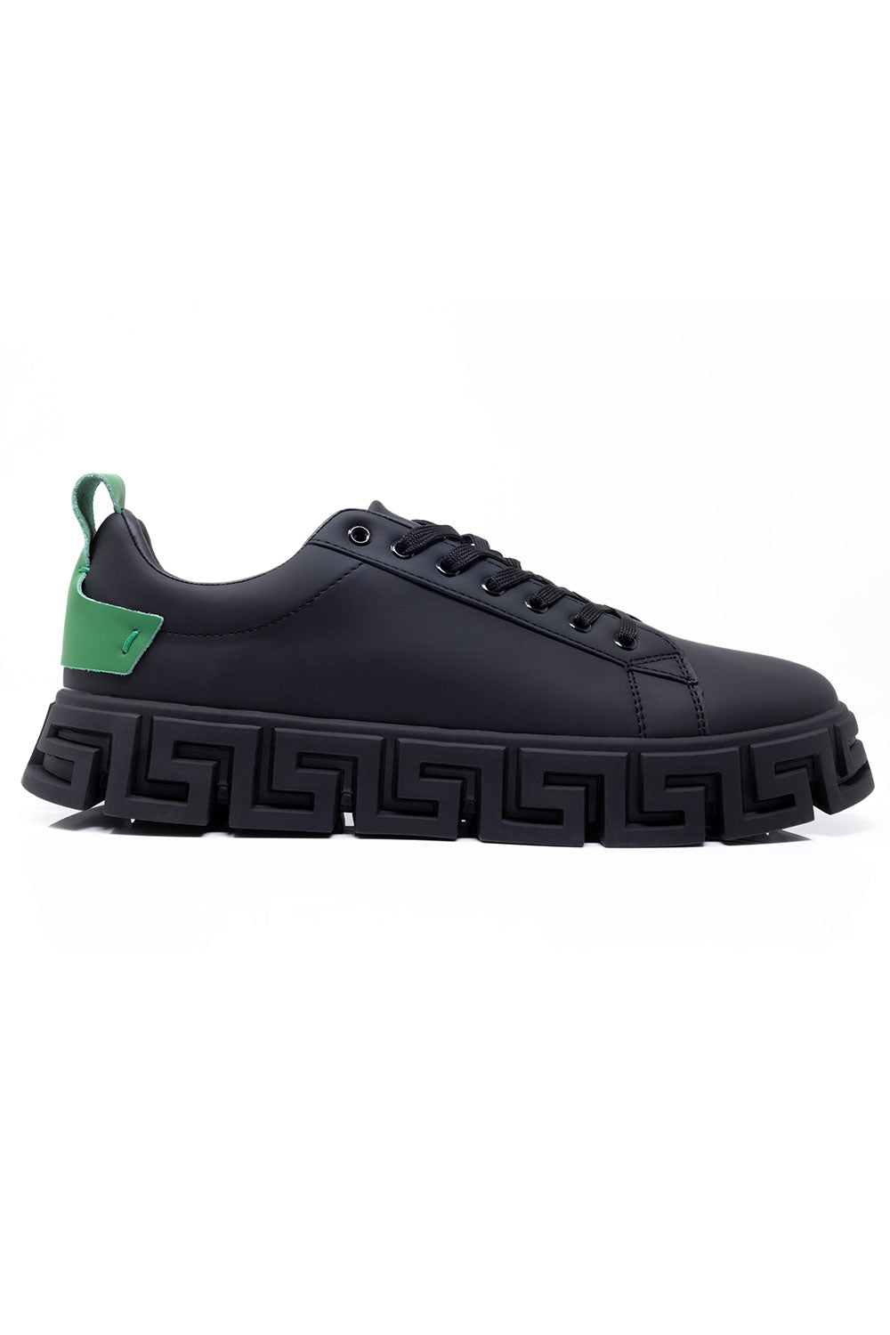 Barabas Men's Premium Greek Key Pattern Sole Sneakers 4SK06 Black Green