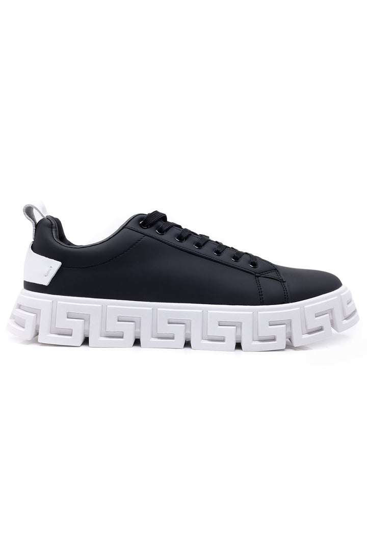 Barabas Men's Premium Greek Key Pattern Sole Sneakers 4SK06 Black White