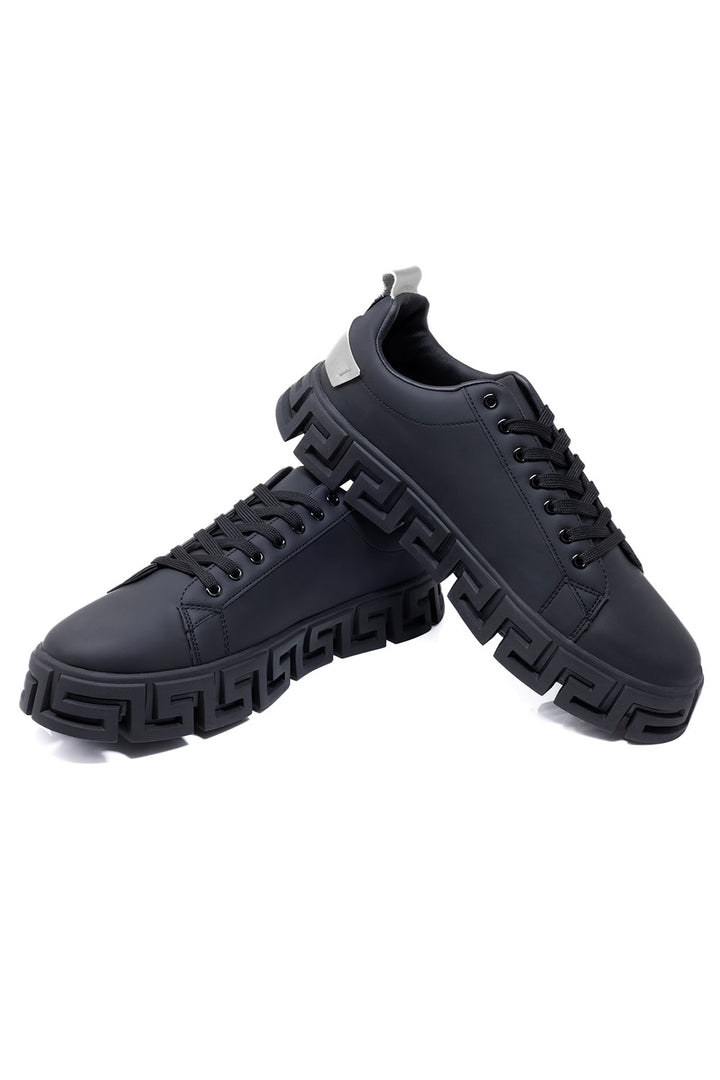 Barabas Men's Premium Greek Key Pattern Sole Sneakers 4SK06 Black Silver