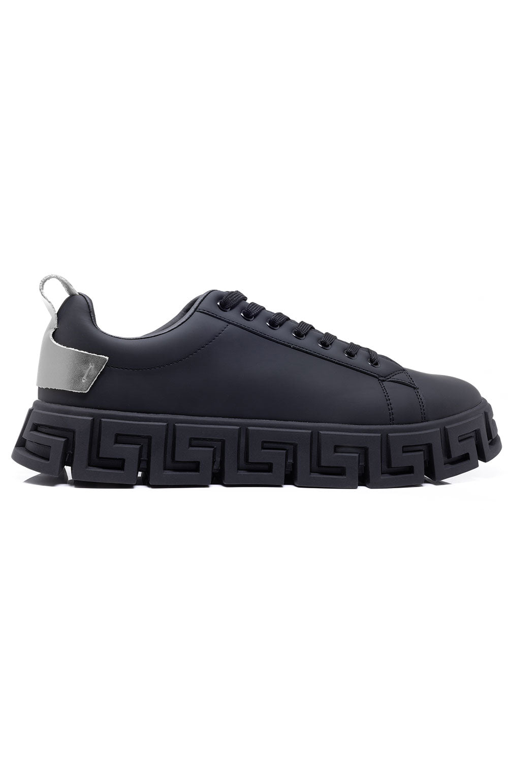Barabas Men's Premium Greek Key Pattern Sole Sneakers 4SK06 Black Silver