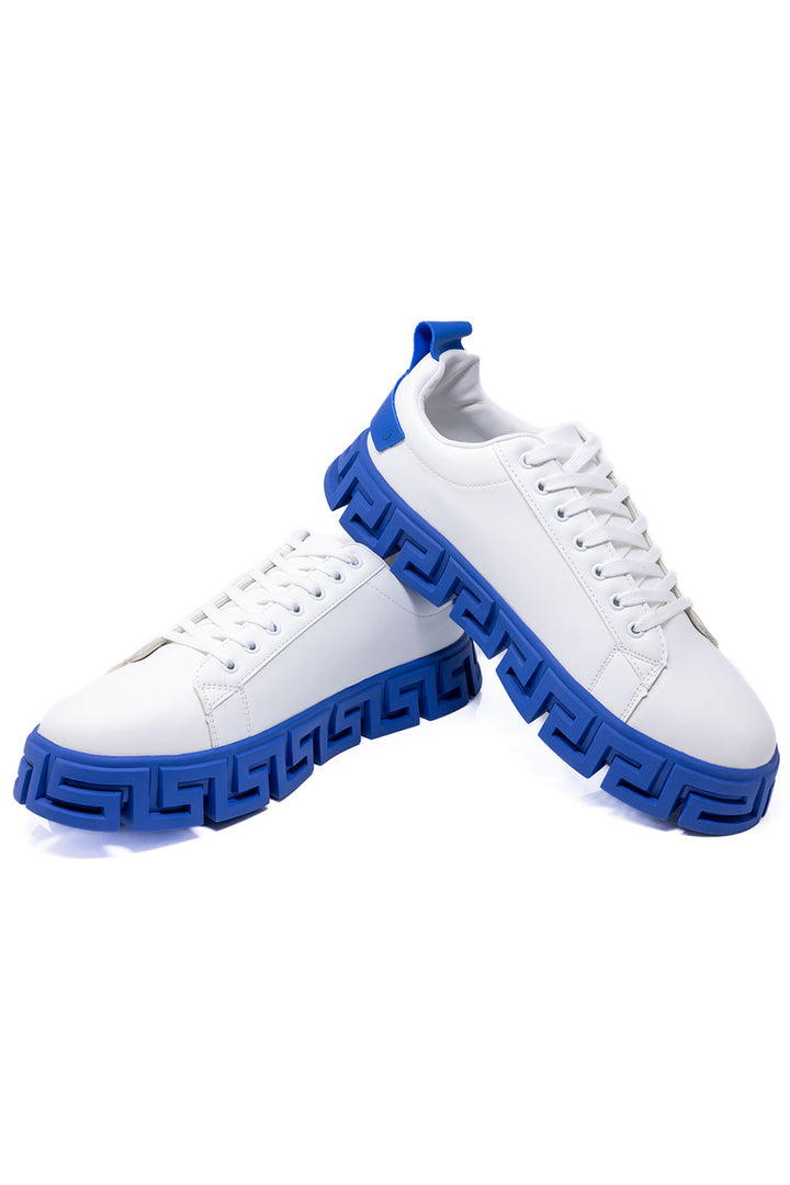 Barabas Men's Greek Key Sole Pattern Premium Sneakers 4SK06 White Blue