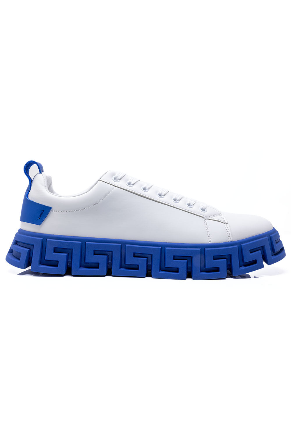 Barabas Men's Greek Key Sole Pattern Premium Sneakers 4SK06 White Navy