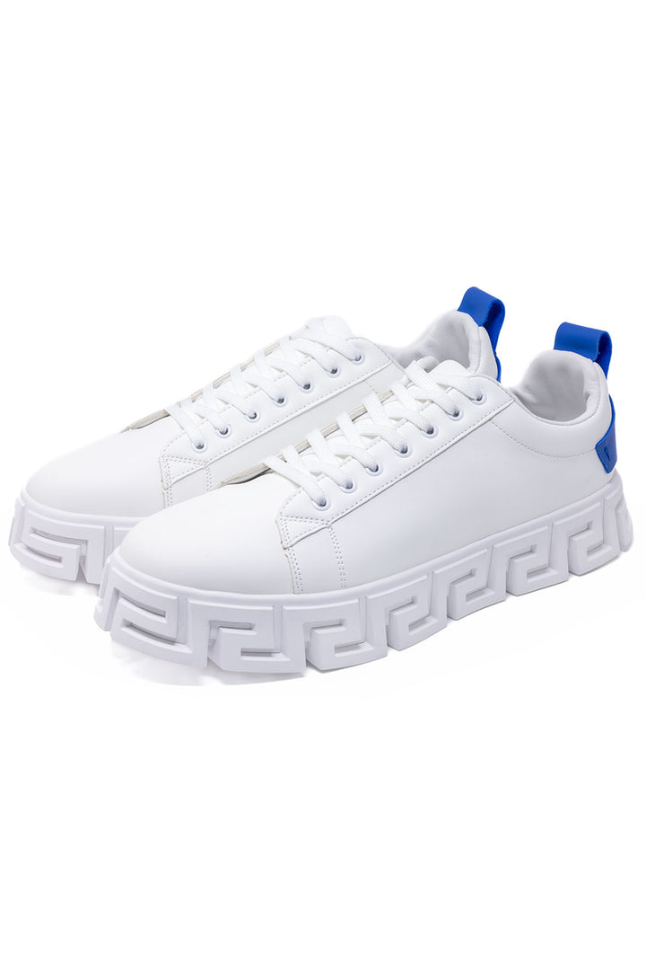 Barabas Men's Greek Key Sole Pattern Premium Sneakers 4SK06 Light Blue White 