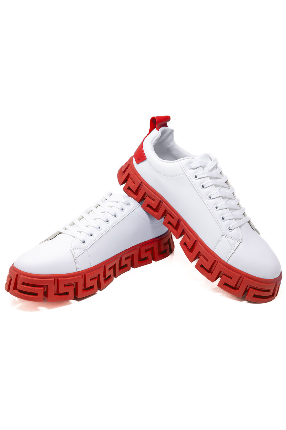 Barabas Men's Greek Key Sole Pattern Premium Sneakers 4SK06 White Red