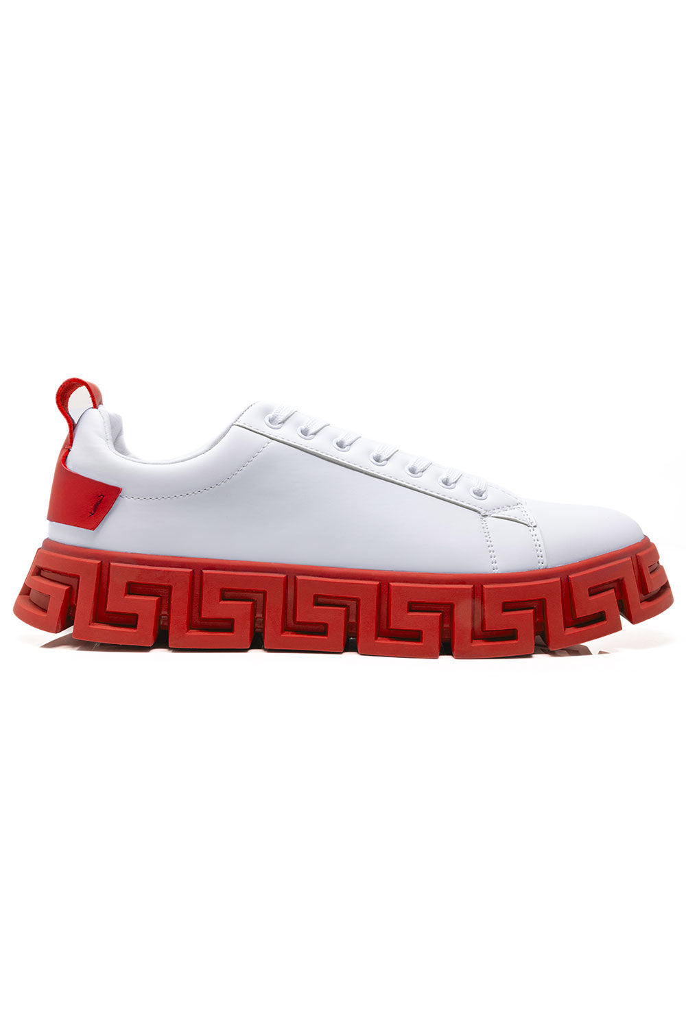 Barabas Men's Greek Key Sole Pattern Premium Sneakers 4SK06 White Red