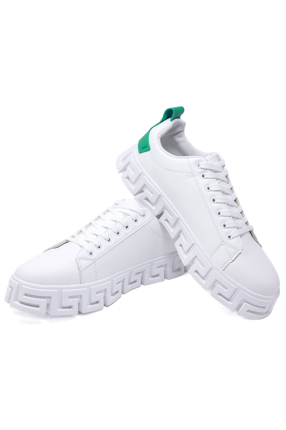 Barabas Men's Greek Key Sole Pattern Premium Sneakers 4SK06 White green