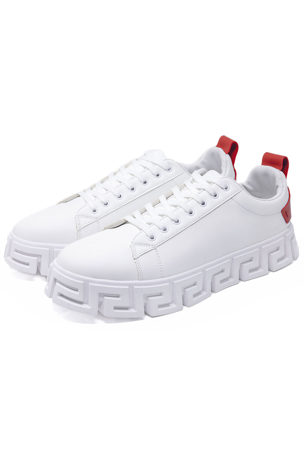 Barabas Men's Greek Key Sole Pattern Premium Sneakers 4SK06 White Red