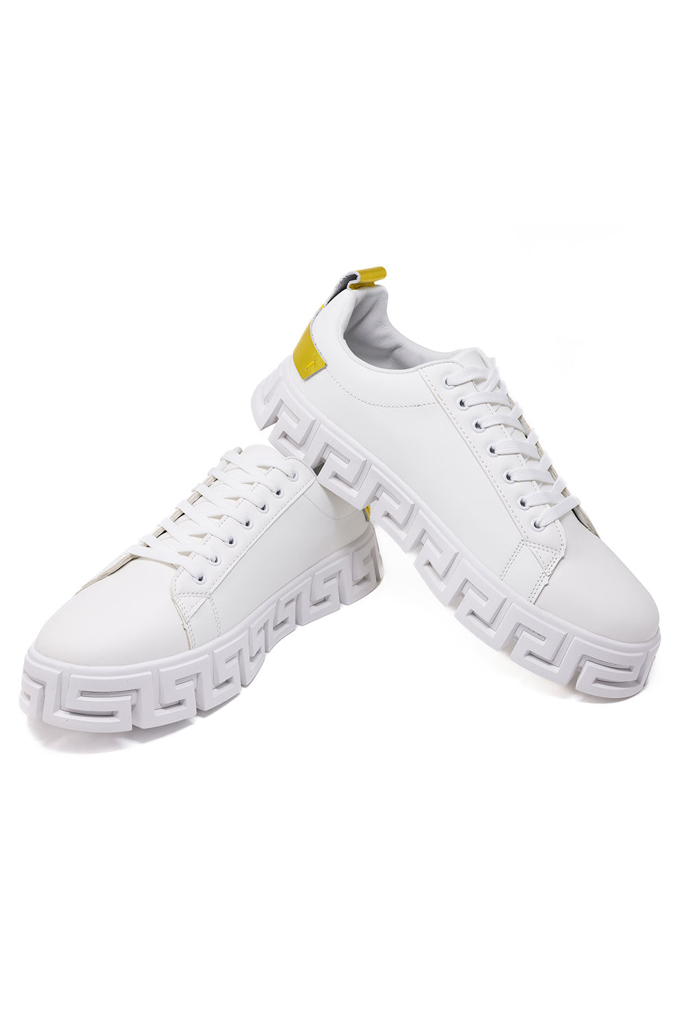 Barabas Men's Greek Key Sole Pattern Premium Sneakers 4SK06 White gold
