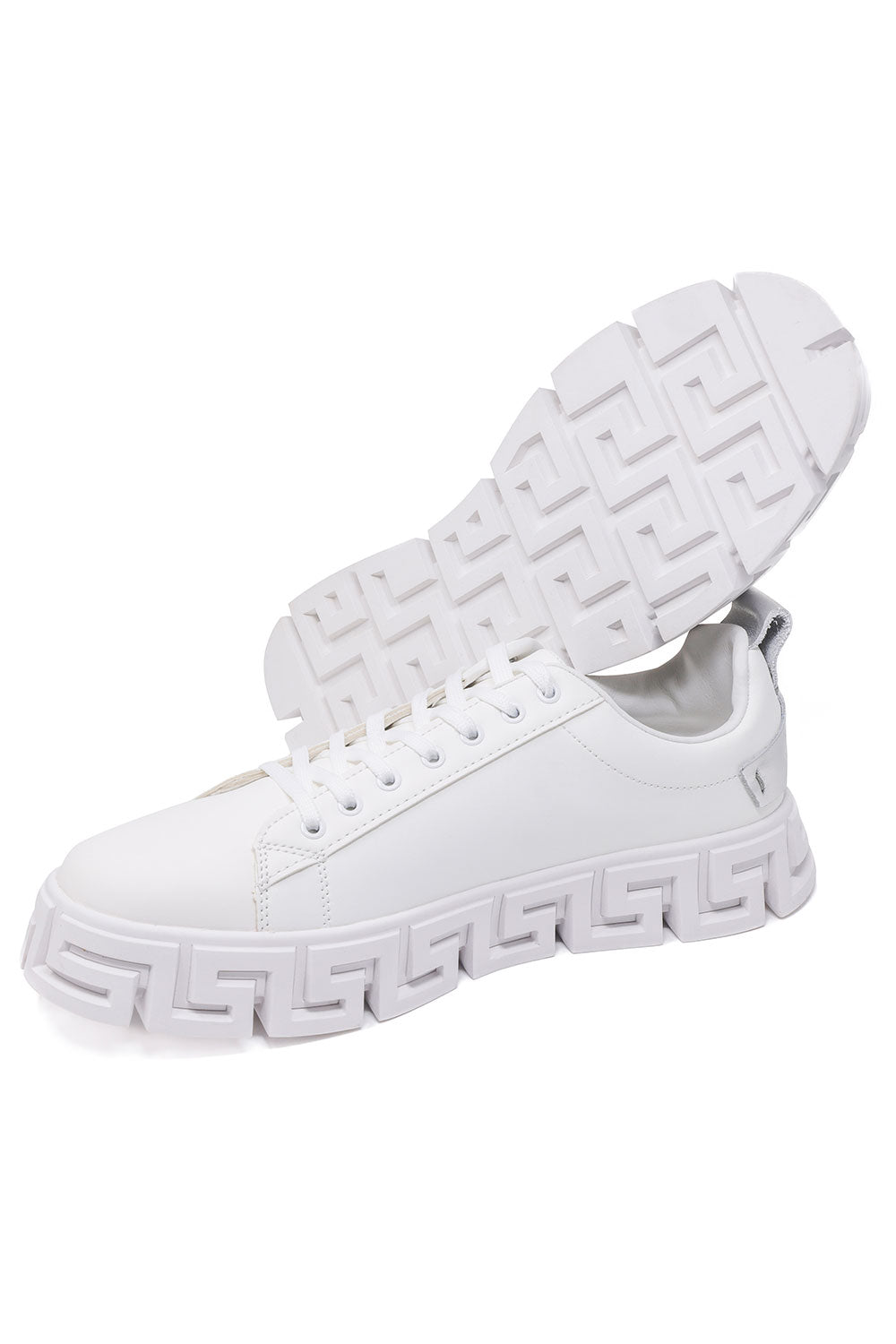 Barabas Men's Greek Key Sole Pattern Premium Sneakers 4SK06 White Silver