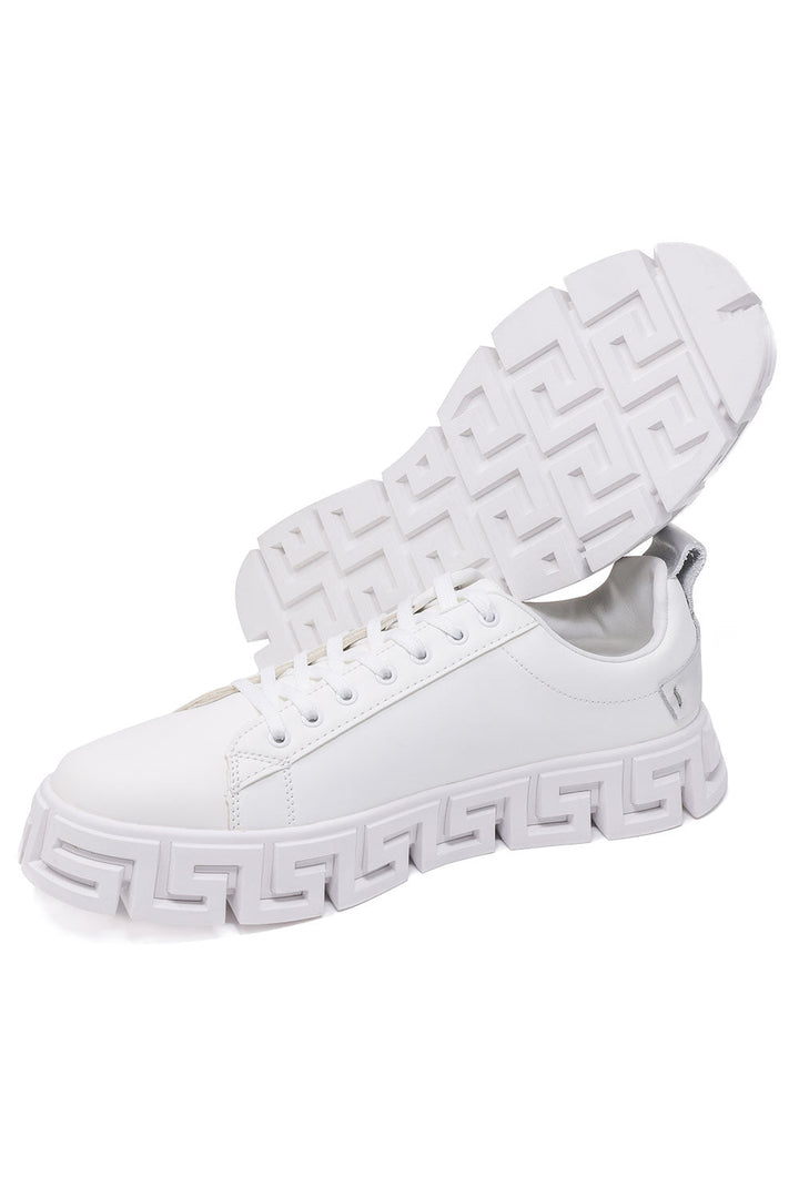 Barabas Men's Greek Key Sole Pattern Premium Sneakers 4SK06 White Silver