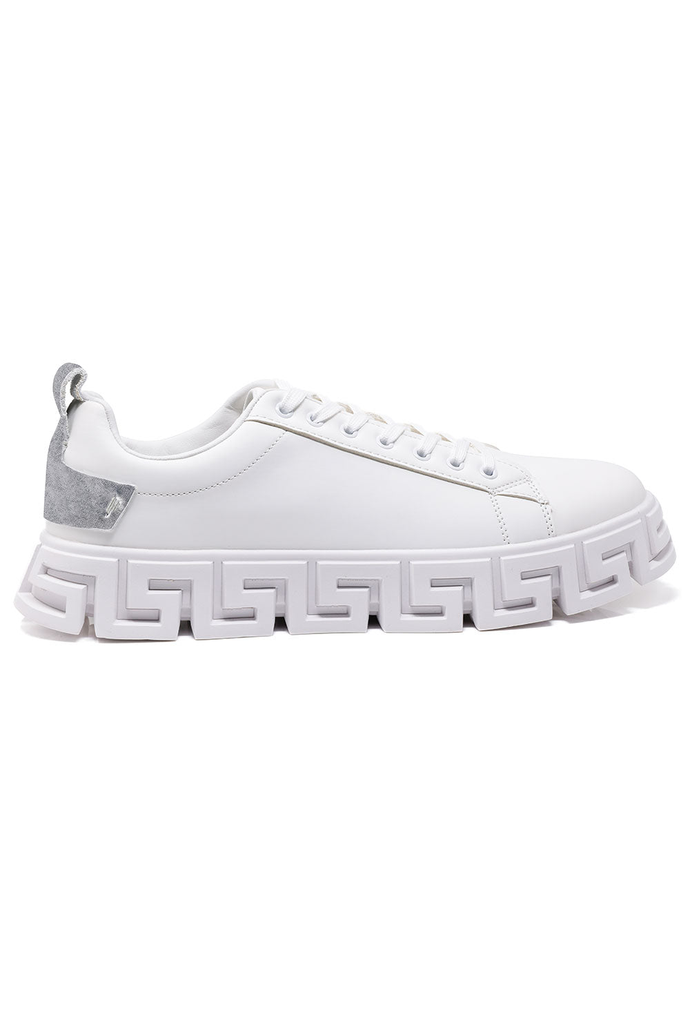 Barabas Men's Greek Key Sole Pattern Premium Sneakers 4SK06 White Silver