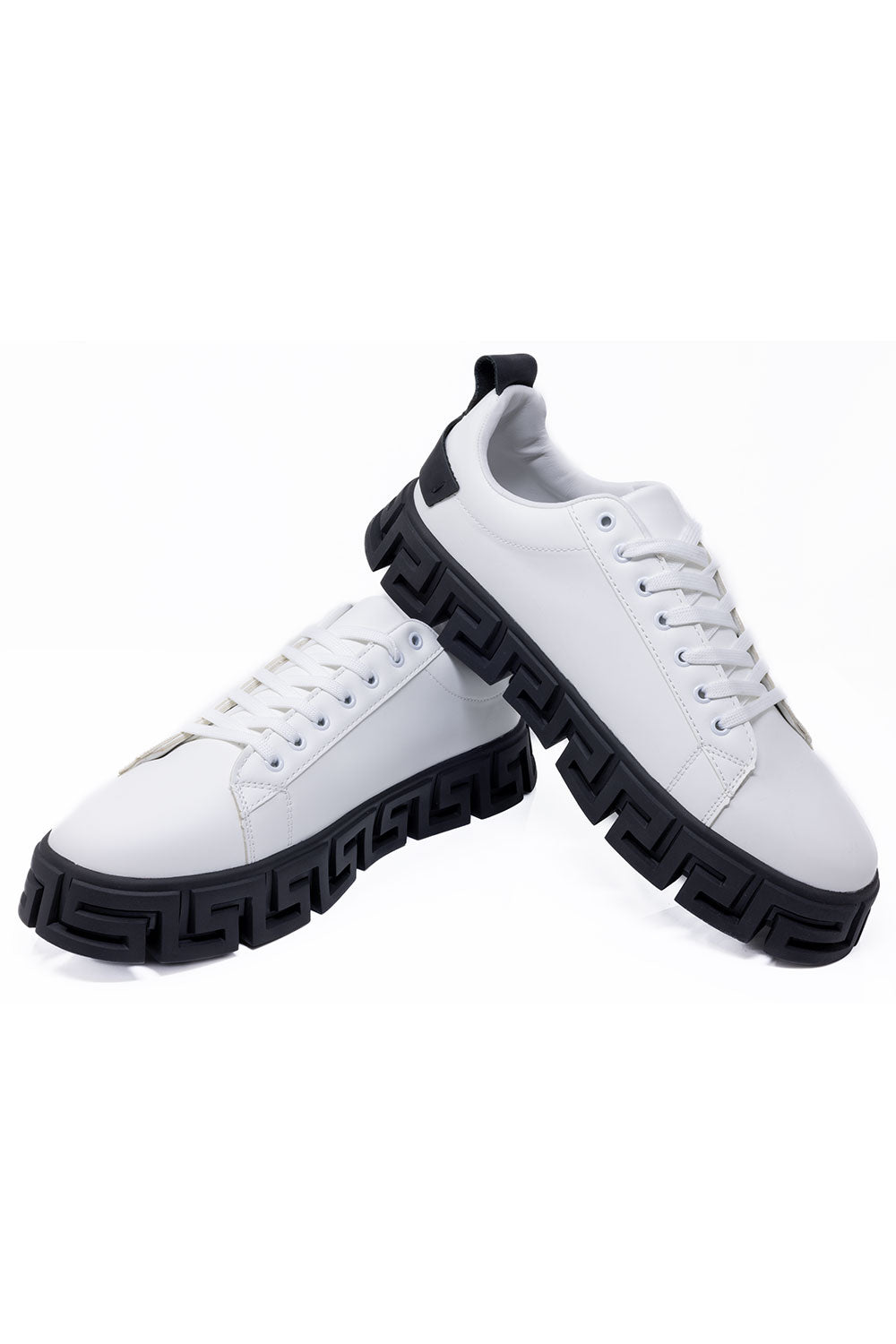 Barabas Men's Greek Key Sole Pattern Premium Sneakers 4SK06 White Black