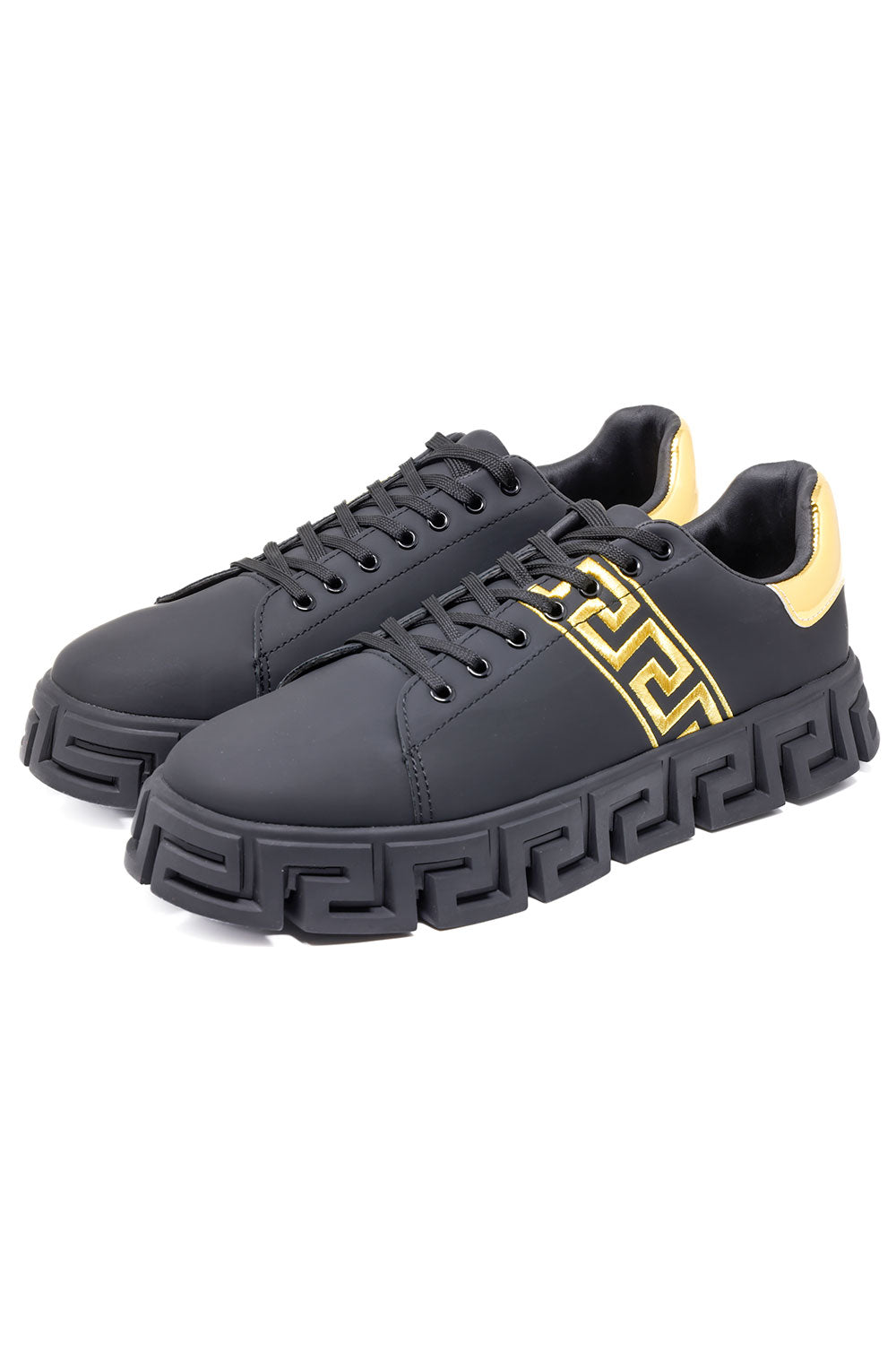 Barabas Men's Greek Key Sole Pattern Premium Sneakers 4SK07 Black