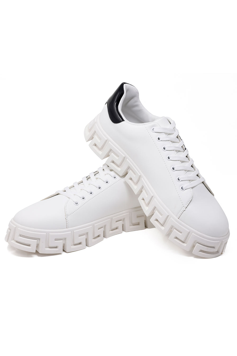 Barabas Men's Greek Key Sole Pattern Premium Sneakers 4SK07 White