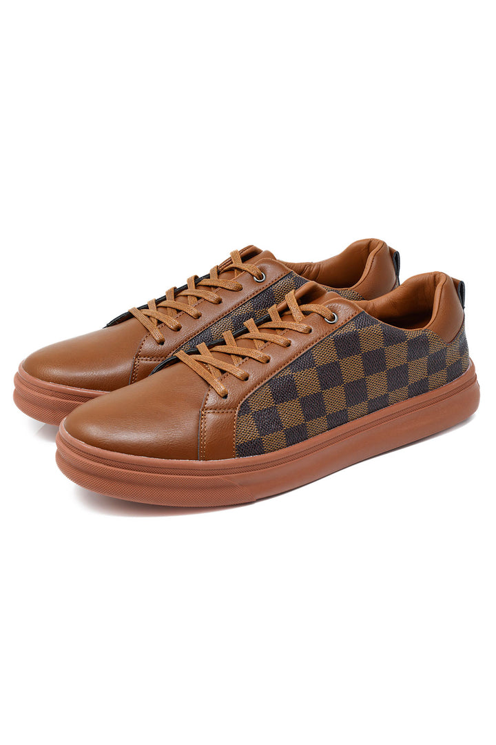 Barabas Men's Premium Checkered Running Sneakers Low Cut 4SK08 Brown