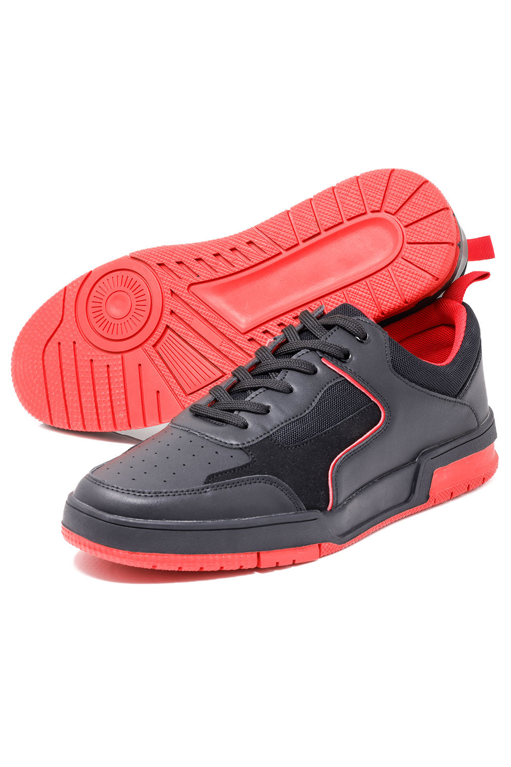 Barabas Men's Low Top Laced-Up Premium PU Leather Sneakers 4SK10 Black Red