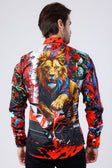 BARABAS Men's Rhinestone Floral Lion Long Sleeve Shirts 4SPR05 #Color_Red