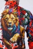 BARABAS Men's Rhinestone Floral Lion Long Sleeve Shirts 4SPR05 #Color_Red
