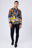 BARABAS Men's Rhinestone Floral Lion Long Sleeve Shirts 4SPR05 #Color_Royal