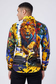 BARABAS Men's Rhinestone Floral Lion Long Sleeve Shirts 4SPR05 #Color_Royal