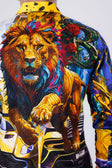 BARABAS Men's Rhinestone Floral Lion Long Sleeve Shirts 4SPR05 #Color_Royal