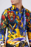 BARABAS Men's Rhinestone Floral Lion Long Sleeve Shirts 4SPR05 #Color_Royal