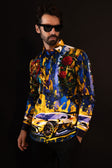 BARABAS Men's Rhinestone Floral Lion Long Sleeve Shirts 4SPR05 #Color_Royal